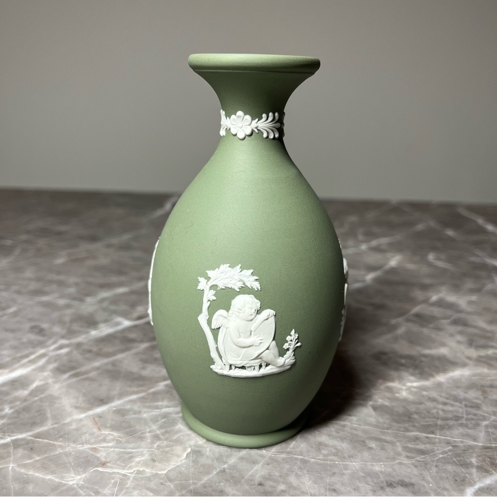 Wedgwood Jasperware Arcadian Bud Vase Cream on Celadon